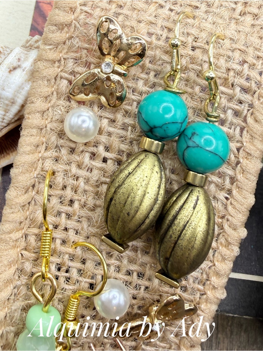 VACATION READY + GREEN EARRINGS SET + turquoise bronze pearl aventurine - Picture 5 of 5